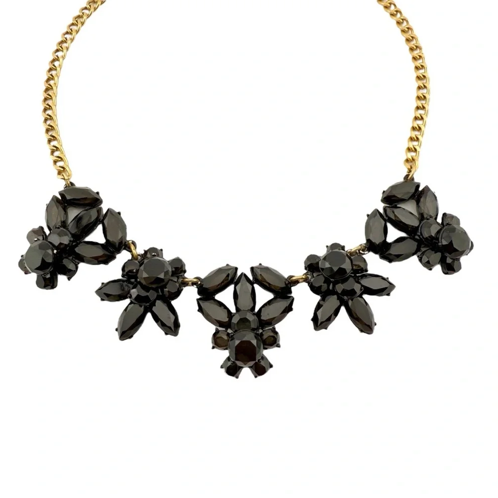 J. Crew Black and Gold Floral Necklace